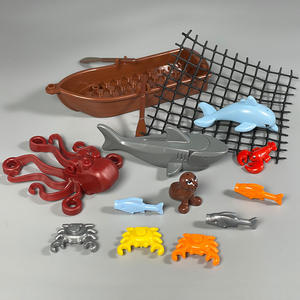 Bloques de Construcción MOC, Juguete de Partículas Pequeñas, Red de Pesca, Peces, Combinación Marina Acuática, Pulpo, Cangrejo - Product Image 3