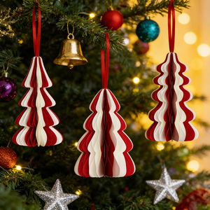 Set di 3 Decorazioni Natalizie Rosse e Bianche, Pendenti in Carta per Albero di Natale, Decorazioni Festive per Casa e Feste - Product Image 6