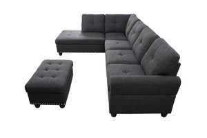 98" Wide Three Seat Left Hand Facing L-Shaped Corner Sectional <b>Sofa</b> <b>Storage</b> Ottoman Eco-Friendly Durable Linen Upholstery <b>Sofa</b> - Product Image 6