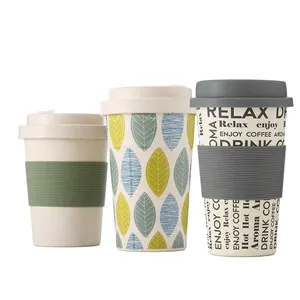 Werbe wieder verwendbare 350ML Bambus faser Kaffeetasse Benutzer definierte biologisch abbaubare Weizens troh Kunststoff Keep Coffee Mug Nehmen Sie es zum Mitnehmen