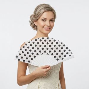 Nuevo Abanico Plegable de Plástico con Diseño de Puntos, 23 cm, para Fiestas y Decoración de Verano - Product Image 5