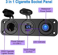 Cargador de Coche 3 en 1 de 12v para Montaje en Panel, Impermeable, con QC3.0+PD, Encendedor de Cigarrillos y Interruptor