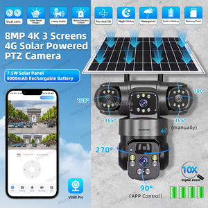 Kamera Pengawas Hongnaer 8MP 3 Video Lensa Ganda Nirkabel 4G Panel Surya V380 Pro 4K Keamanan Luar Ruangan Kamera CCTV Surya Kartu SIM 4G - Product Image 2