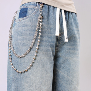 Cadena de cintura de doble capa con cuentas redondas de aleación de zinc para hombre, estilo hip hop, accesorio de uso diario. - Product Image 2