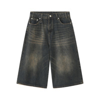 Short en jean pour hommes à la mode été rétro en détresse trois-quarts taille droite respirant coloré lavé Style décontracté pantalon