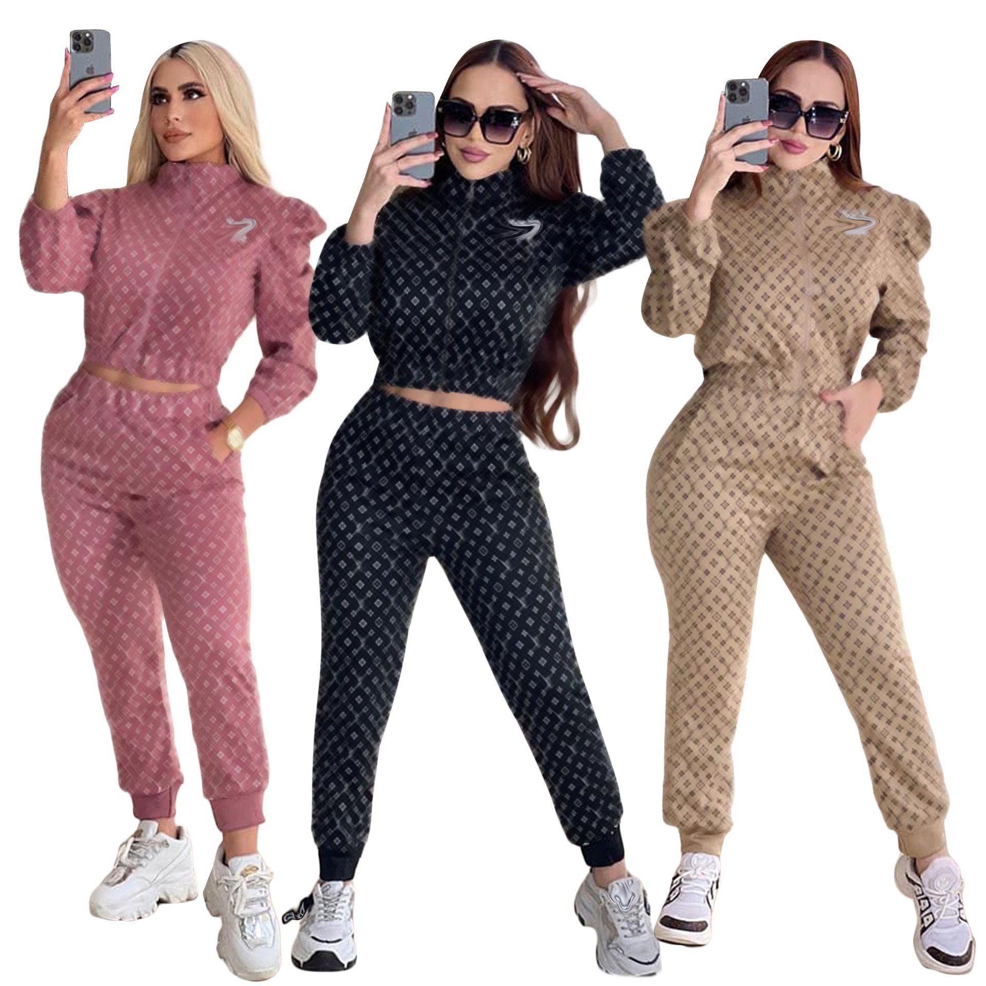 Luxury Women Clothing Designer Printing Full Sleeve Zipper up Two Piece Pants Set Luxury Brand Joggong Suit Womens Clothing