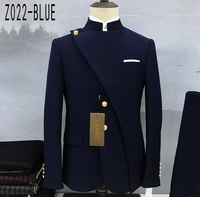Costume de marié noir à col mandarin, coupe ajustée, motifs unis, veste et pantalon, 2 pièces, costumes pour hommes, costumes de mariage pour hommes Z022