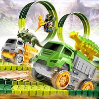Circuit de Course Électrique Dinosaure avec Voitures Lumineuses et Billes Marbre, Jouets Dinosaures, Piste Flexible pour Enfants