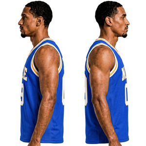 Maillot de basket-ball bleu pour homme, col en V, sans manches, impression sublimée, nom et numéro personnalisés 09, maille respirante, coupe régulière, 100% polyester - Product Image 6