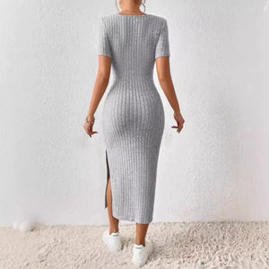 ชุดเดรสทำงานลำลองแฟชั่นสำหรับผู้หญิง ขายส่ง แขนสั้น สวมใส่สบาย สีพื้น ผ้าถัก ระบายอากาศได้ดี ซักได้ คุณภาพสูง - Product Image 3