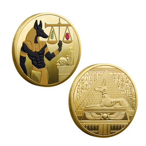 Antiguos faraones egipcios coloridos chapados en oro moneda coleccionable cabeza de <span class=keywords><strong>perro</strong></span> muerte Anubis Libra monedas conmemorativas de sabueso - Product Image 1