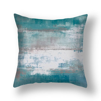 Housse de coussin YINUAN personnalisée bleu sarcelle, motif abstrait moderne texturé, peinture à l'huile, fermeture éclair, en polyester