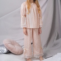 Ensemble pyjamas en dentelle pour filles, ensemble de pantalons deux pièces à motif floral, vêtements de nuit pour adolescentes, boutique personnalisée