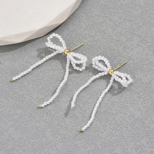 Bowknot Pearl Stud Earrings For Women Everyday Wear Geometric Design EH4341 - Product Image 3