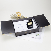 Cajas de Perfume magnéticas duras de doble puerta abierta negra con lámina de oro personalizada, 50ML, 100ML, botella fragante, caja de papel para velas, embalaje
