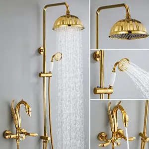 Kaiping supplier Triple-function rainfall column water mixer swan faucet gold shower system set bathroom