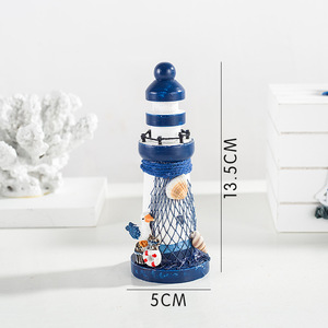 Décoration de phare en bois en gros, statue de phare avec filet de pêche, coquillage, ancre, roue de bateau, mini voilier, ornement de table - Product Image 5