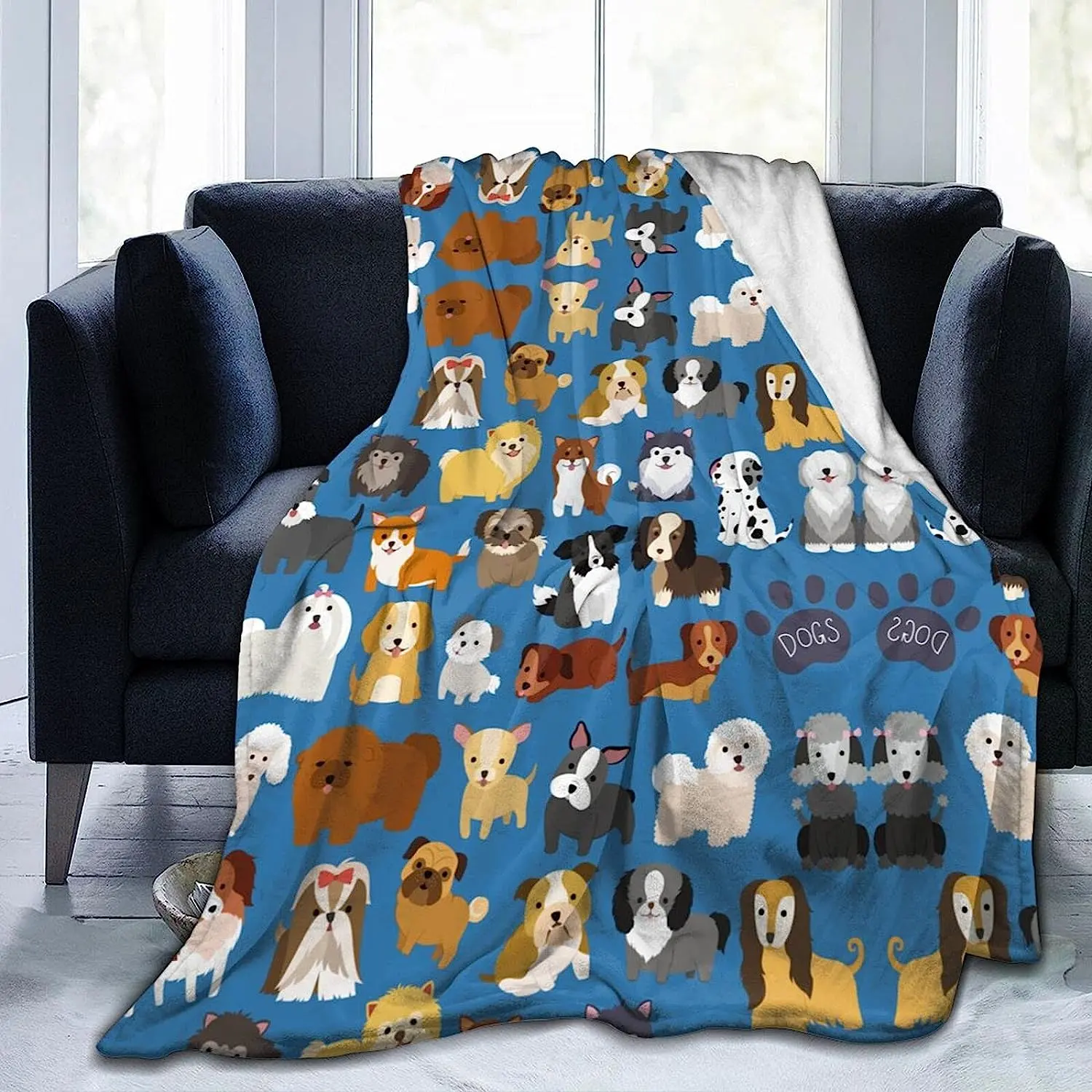 Cute Dog and Puppy Theme Comfort Print Flannel Throw BlanketCouch Sofa Bed Office Decorative Travelling Mink Blankets For Winter