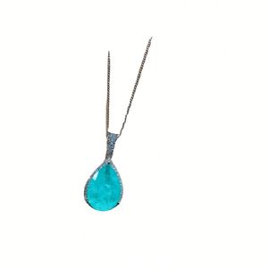 Elegant Fashion Jewelry Eco-friendly Copper 12-10MM Sea Blue Zircon Floral Pendant <b>Earrings</b> Set Women's Bridal Jewelry Set - Product Image 2