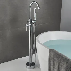 Bathtub Faucet Aquacubic CUPC Certified Brass Floor Mounted Freestanding Bathtub Free Standing Tub Filler Faucet