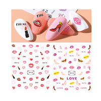 Autocollants d'ongles 3D, 30 pièces, Nail Art, lèvres et cœur, adorables, décorations pour les ongles, saint valentin
