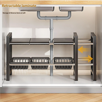 Meuble d'évier multifonctionnel 1 niveau, étagère de rangement de cuisine autoportante, unité de rangement avec plateau amovible pour outils de nettoyage