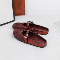 Chaussures Mary Jane tissées les plus vendues pour femmes – Mules plates à bout rond avec bride à boucle, décontractées pour la plage, le bureau et le quotidien