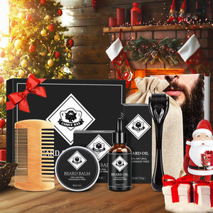 Kit de croissance de la barbe Derma Roller avec vitamine C sérum huile <span class=keywords><strong>baume</strong></span> cire peigne-boîte cadeau végétalienne - Product Image 5