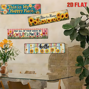 Juego de Letreros Metálicos Largos Vintage con Diseño de Girasol, Decoración Retro Floral de Bienvenida para Pared de Hogar o Porche - Product Image 1
