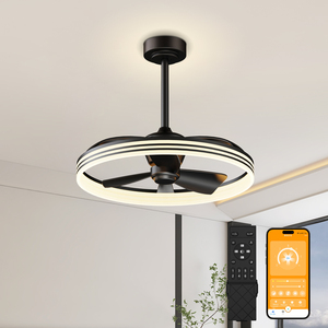 Ventilateur de plafond moderne à anneaux empilés de 23,6 pouces, 6 vitesses, avec minuterie, mémoire, silencieux, réversible, avec éclairage LED, pour la maison et la chambre à coucher - Product Image 1