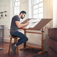 Table de dessin d'artiste en bois de pin massif multifonctionnelle réglable en hauteur et en angle