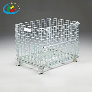 Storage Collapsible Steel Stackable Folding Customized Wheeled Logistics Galvanized Wire Mesh Container Warehousing Equipment