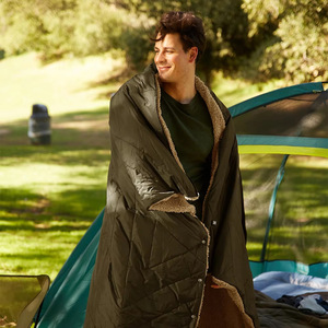Wearable Blanket <b>Quilted</b> Heated Electric 140x180cm Dark Khaki Flannel Sherpa Winter Use <b>Single</b> Size - Product Image 4
