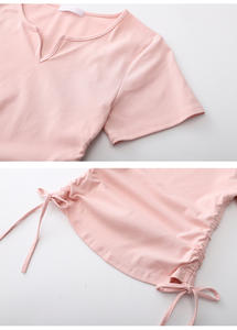 T-Shirt alla Moda con Collo Tondo e Maniche Corte, Top Crop Elasticizzato con Coulisse <span class=keywords><strong>Laterale</strong></span> per Donna - Product Image 4