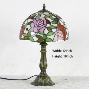 LongHuiJing Tiffany Style Table Lamp Floral Butterfly Lampshade 12Inch Stained Glass Desk <b>Light</b> Handicraft Arts Alloy Frame Lamp - Product Image 4