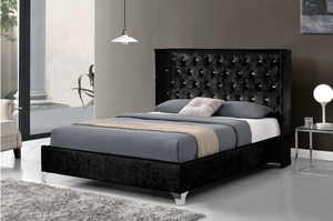 Design europeo moderno doppio <span class=keywords><strong>letto</strong></span> con piattaforma King-Size in velluto frantumato morbido rivestimento diamantato bottoni testiera alare più recente - Product Image 4