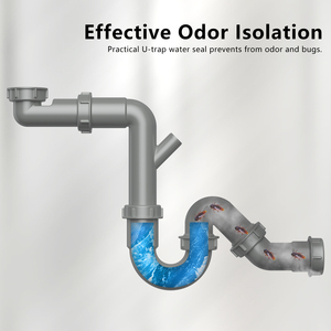 Pipa pembuangan wastafel dapur Universal, pipa pembuangan limbah bentuk U drainase PP dengan pemasangan mudah dan garansi 1 tahun - Product Image 4