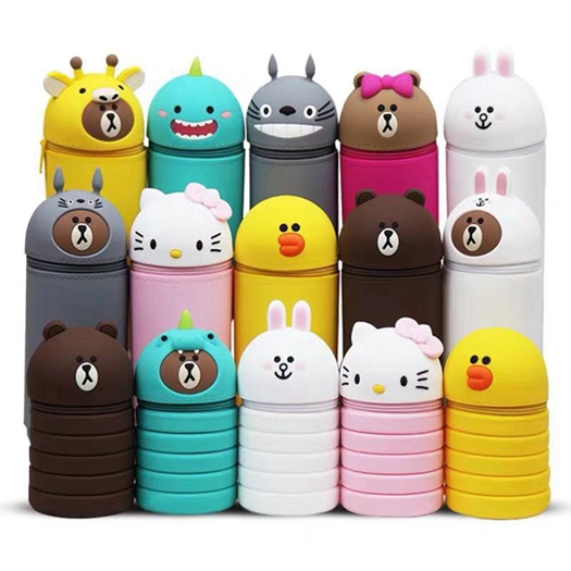 Выдвижной пенал в форме животного, силиконовая подставка, держатель для карандашей, школьные принадлежности, канцелярский чехол