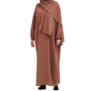 Turquía Hijab vestido Lan Aicha Fi Jilbab ropa islámica caftán Abi 1 2 piezas Medina seda Musulman Para Mujer