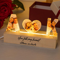 Lampe de nuit LED personnalisée avec photo LOVE, base en bois, alimentation USB, pour couples, cadeau pour la Saint-Valentin, anniversaire, mariage