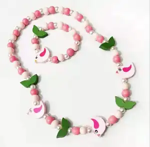 Ready to ship kids jewelry set Mixed Color Wooden Beads Kids & Girls Necklace and Bracelet