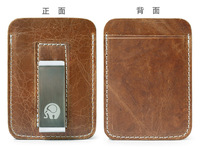 Mode mince en cuir véritable pince à billets Mini portefeuille hommes fente pour carte de crédit factures minces pince à billets en métal pour homme porte-monnaie