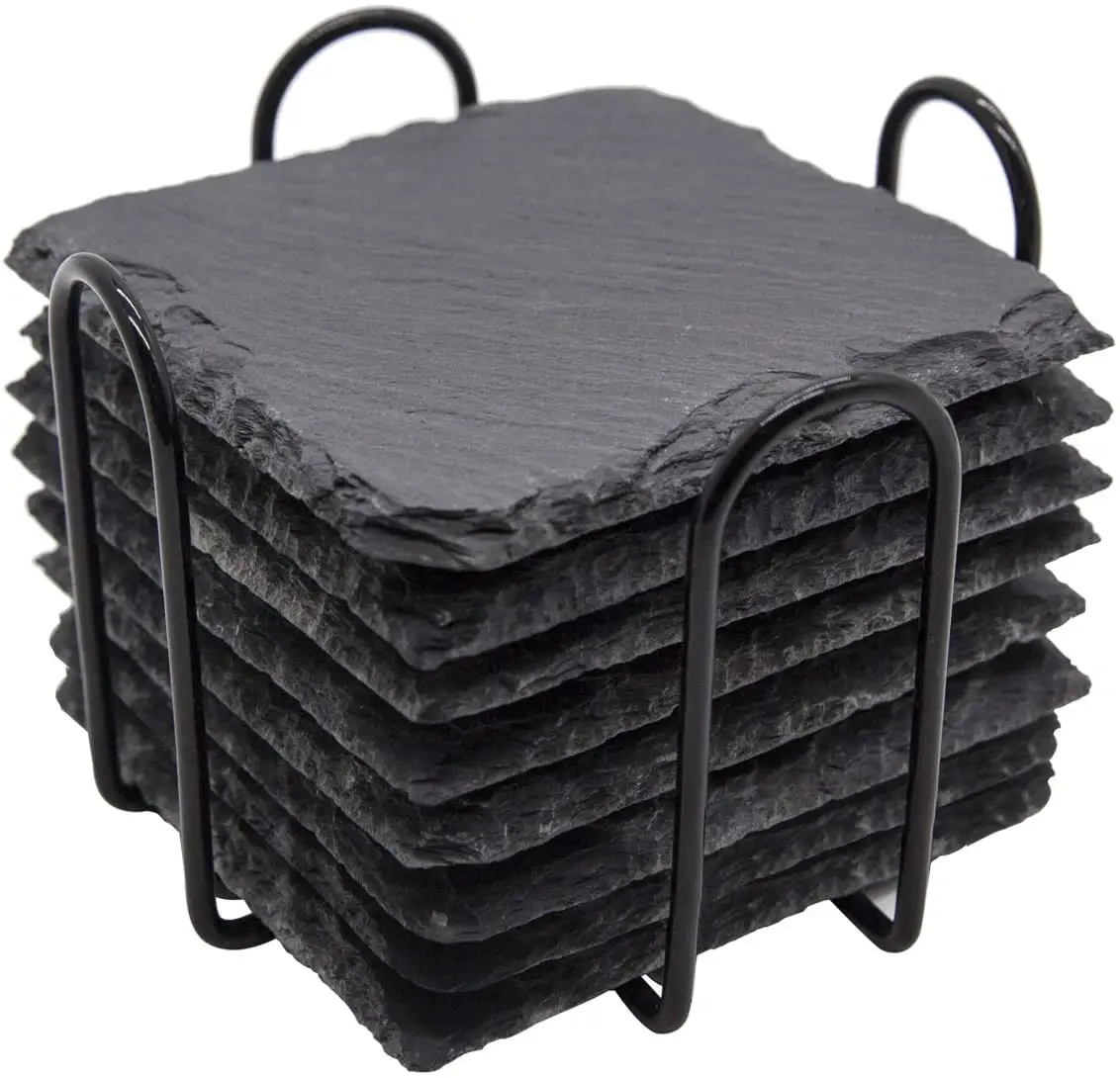 2023 Tabletex Black Slate Coaster Set Rutsch feste Isolierung Form muster kann angepasst werden kann für Wohnkultur verwendet werden