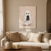 Lanterne fantôme mignonne, maison, sorcière, peinture décorative fantaisiste d'Halloween, toile encadrée, décoration murale pour la maison et la chambre