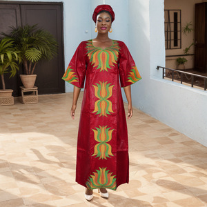 <span class=keywords><strong>Robe</strong></span> Dashiki Africaine Grande Taille pour Femme PROMISTAR, Broderie Polyester Col V, Strass, Imprimé <span class=keywords><strong>Wax</strong></span> Africain <span class=keywords><strong>Bazin</strong></span> Riche - Product Image 2
