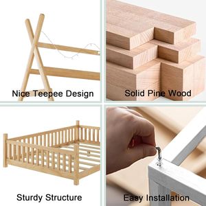 <span class=keywords><strong>Lit</strong></span> Montessori taille double avec éclairage et lattes, <span class=keywords><strong>lit</strong></span> <span class=keywords><strong>tipi</strong></span> en bois pour enfants garçons filles - Product Image 2