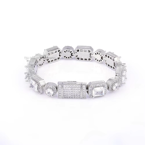 Bracelet tendance unisexe en chaîne de sucre rocheux mélangé carré et rond avec fermoir à boucle manuelle et zircon, accessoires - Product Image 5