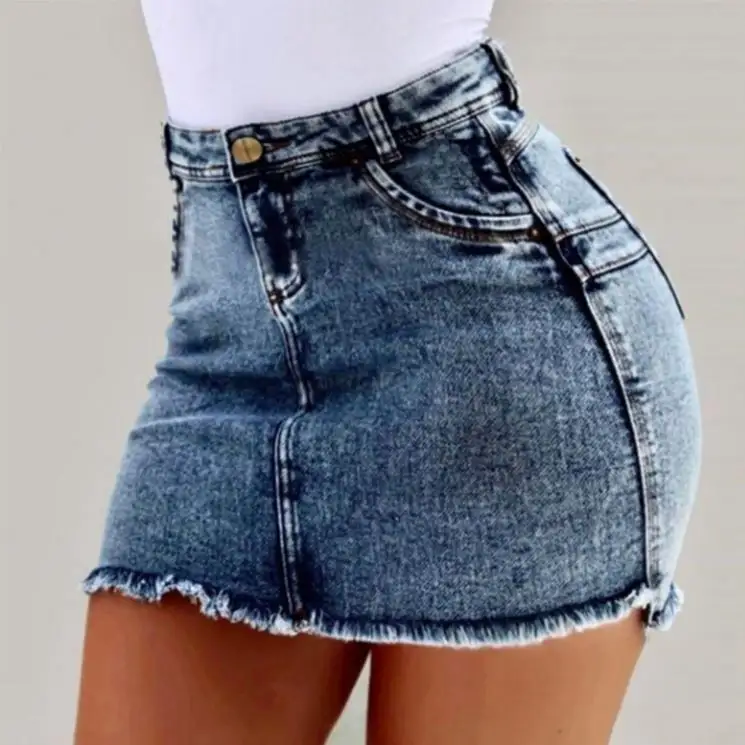 Fashion Musim Panas Wanita Rok Jeans Pendek Denim, Rok Mini Jins Pendek Denim Pinggang Tinggi Seksi Baru