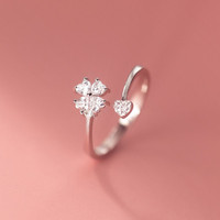 Cœur de fleur de femme coréenne Simple à la mode rétro réglable cadeaux de fête accessoires argent trèfle à quatre feuilles anneaux