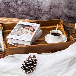 Custom <strong>Wooden</strong> Tray Set of 2 Serving Tray Fruit <strong>Plate</strong> with with Metal Handles Rectangle Rustic Serving Trays for Breakfast - Product Image 5